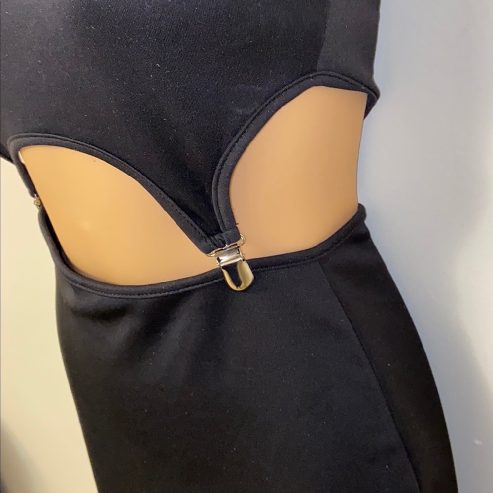 Vintage 90s Y2K Sexy Body-con Black & Silver Club Dress - Picture 2 of 4